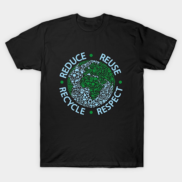 Earth Day Reduce Reuse Recycle Respect Retro Vintage T-Shirt by Julorzo